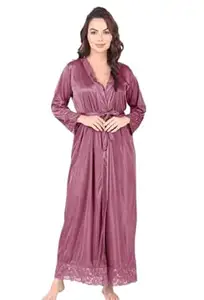 ZENVEE Women’s Satin Onion Pink Nightwear Lace Dress, Soft Silk Satin Nighty, Sleeveless Elegant Sleep Dress for Women. S