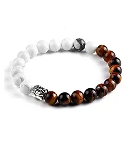 Astroghar Natural Howlite and Tiger Eye Crystals Stretch Bracelet for Men and Women