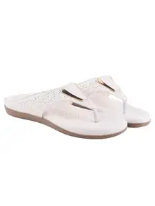 Shoetopia Women's White Flat Sandals – Comfortable Slip-On Toe Ring Design with Cut-Out Detailing Ladies Stylish Perforated Upper for Casual Footwear EU39