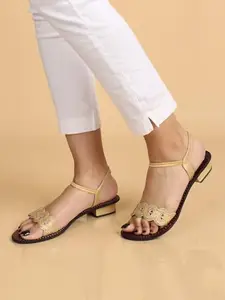 Picktoes PT-541 Women's Gold Synthetic Leather Casual Heel Sandal