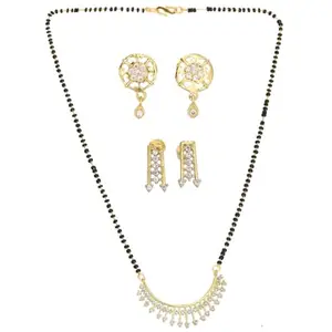 AanyaCentric Fancy Gold-plated Jewellery Set for Women Mangalsutra with Pendant, 2 Pair Earrings