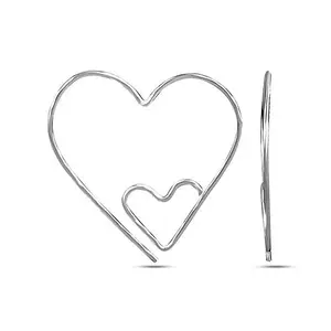 LeCalla 925 Sterling Silver BIS Hallmarked Jewelry Double Heart Shaped Threader Wire Earrings for Women and Girls