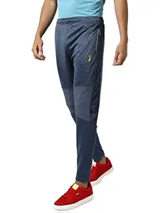 Campus Sutra Men's Navy Blue Textured Regular Fit Trackpants for Casual Wear | Angled Open Pockets | Elasticated Waist | Trackpants Crafted with Comfort Fit & High Performance for Everyday Wear