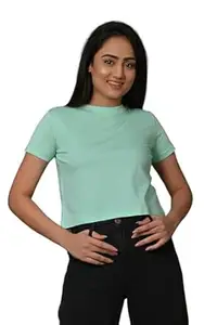 T-MOD Women 100 Percent Cotton Material Crop Top | Solid Round Neck Short Sleeve Top with Classic Fit | Soft Fabric Look for Regular Outfits Casual Wear and Modern Styling