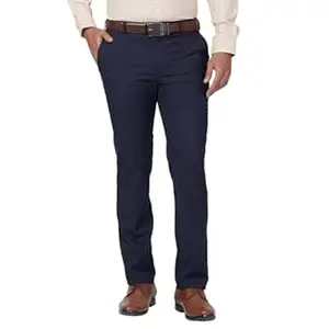 Raymond Men's Stripe Pattern Slim Fit Poly Viscose Blend Flat Front Formal Trouser