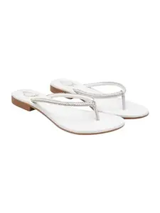 Shoetopia Diamante Strappy White Flats For Women & Girls