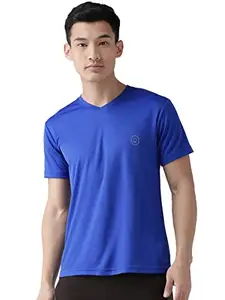 CHKOKKO Men Gym Dry Fit V Neck Half Sleeves Sports T-Shirt Royal Blue M