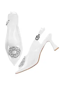 TRYME Fancy Embellished Transparent Gorgeous Spool Heel Sandal Comfortable Heel Stiletto Heel Pump Shoes for Women & Girls