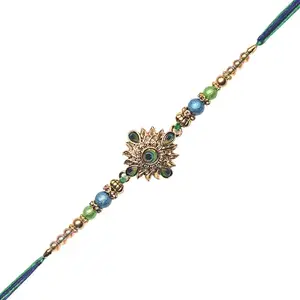 OhBellaMuse Traditional Rakhi for Bhai Bhabhi | Handcrafted Bracelet Rakhi for Brother & Bhabhi | Designer Rakhi Combo Set for Raksha Bandhan Gift (Rakhi-015)