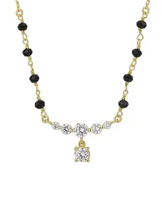 Carlton London 18Kt Gold Plated Black Bead with Dangling Solitaire Pendant Mangalsutra for Women