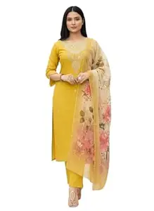 Amazon Brand - Tavasya Women's Viscose Embroidered Straight Kurta Set with Pant and Jacquard Dupatta | Kurti Set for Women