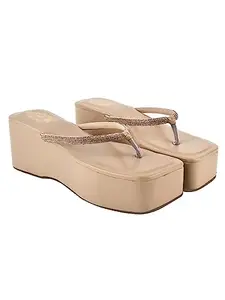 Stylestry Embellished Rhinestones Strap Cream Platform Heels For Women & Girls /UK7