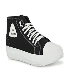 AFROJACK Women's Color Blocked Sneaker Boots Shoe (Black, numeric_6)