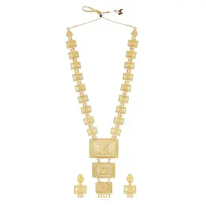 TANAIRA Exquisite 24 Carat 1g Gold Plated Kuwaiti Design Long Choker Necklace Set| Fashionable Statement Necklace, Perfect for Weddings and Festivals
