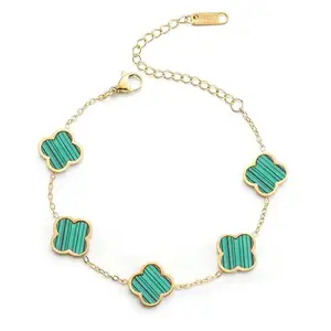 Karishma Kreations Stainless steel Women Green Four Leaf Clover Gold-Plated Non tarnish Chain Bracelet