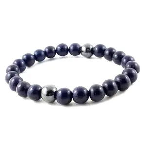 RRJEWELZ Unisex Bracelet 8mm Natural Gemstone Hematite Round shape Smooth cut beads 7 inch stretchable bracelet for men & women. | STBR_04082