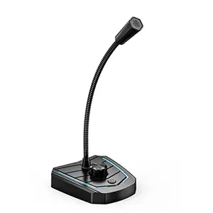 AIXING USB Desk Micropne Plug & Play Professional 360 Degree Omnidirectional Micropne with Built-in LED Light Volume Knob Desktop Condenser Mic for Recorg Living Gaming