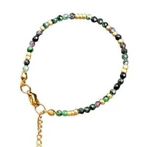 LKBEADS Gold Plated Bracelet with Multicolor Faceted Ruby Zoisite Beads – Round 3mm – 7 inch Adjustable – For Men & Women|LK_STACK_06006