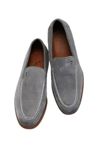 Louis Philippe Men Grey PU Slip Ons