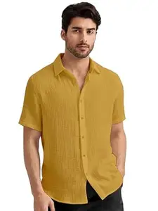 WIZOON Men’s Black Casual Cotton Shirt | Regular Fit Short Sleeve Button-Down | Shirts for man | Spread Collar | man Stylish