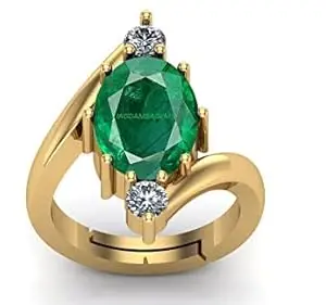 Anuj Sales 9.25 Carat Certified Natural Emerald Panna Panchdhatu Adjustable Rashi Ratan Gold Plating Ring for Astrological Purpose Men & Women