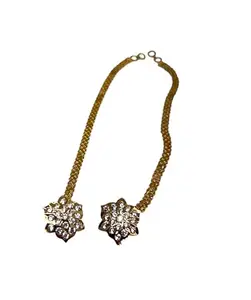 Traditional Impon/Panchaloha/Five Metals White Stones Floral Stud Earrings with Forming Ear Chain/Matti/Mattal/Kaan Chain, Fashion Jewellery for Women and Girls (P428)