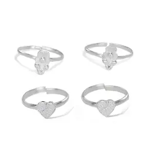 AanyaCentric Combo of 2 Pair Silver-Plated Toe Rings Adjustable Traditional & Fashionable Accessories for Women