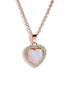 Gempro Valentine's Created Opal Rose Gold Chain Pendant for Women