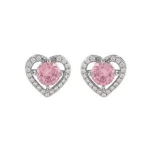 Voylla Valentine's Day Collection Pink and Silver CZ Hearts Earrings