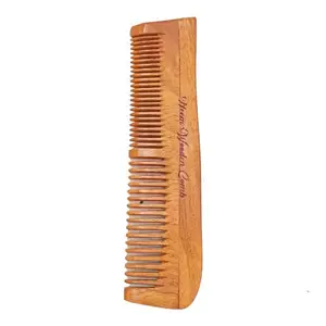 CASA BELLA Kacchi Neem Wooden Comb - Neem & Sesame Oil For Multi-Actions - Detangling, Frizz Control & Shine,Suited For All Hair Types (Dual Tooth)