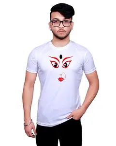NITYANAND CREATIONS Round Neck Printed Half Sleeve Regular fit Casual T-Shirt for Men and Women-PGF-91-XL White
