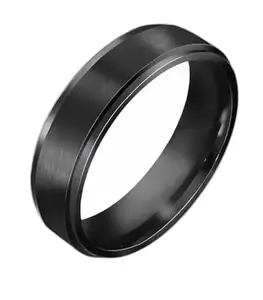 Lila Jewellery Goldeen White Black Color Finger Ring - Thumb Ring Valentine gift Stainless Steel Titanium Plated Ring (BZR_BlackBandMattyRng(Size-17)_Prnt)