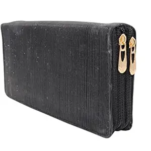 PH BROTHER Leather Stylish Long Ladies Wallet with Zip Pocket Zipper Inner Material Polycotton Attractive Color Black