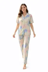 ESSVANE Women's Printed Summer Night Suit with Pocket - Free Size XS to L