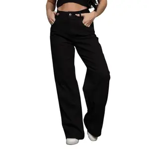 MK Jeans Wide-Leg Ice Black Jeans for Women Baggy High-Waist Black Jeans | Size-28