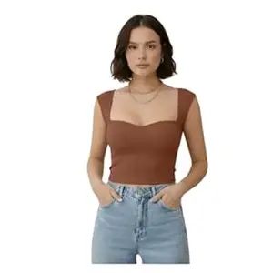TIVANTE Solid Ribbed Sweetheart Neck Western Stylish Crop Top for Women