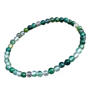 RRJEWELZ Natural Moss Agate 4mm Round Shape Smooth Cut Beads 7 Inch Stretchable Bracelet for Men & Women.|STBR_RR_05880_7.0