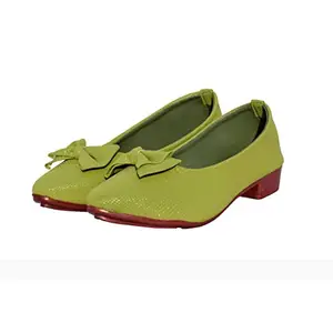 Anusree Kayal Women's Light Green & Cream Faction Leather Ballerina Flat Shoe_5