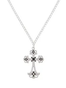 Viraasi Black Stone Studded Unisex Cross Pendant with Chain for Women and Men - Religious Pendant