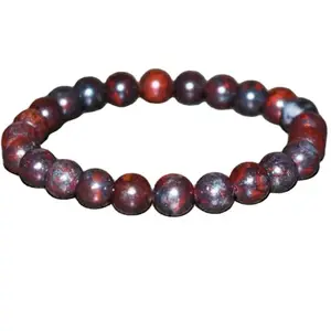 RRJEWELZ Natural Brecciated Jasper 8mm Round Shape Smooth Cut Beads 6.5 Inch Stretchable Bracelet For Men & Women. Unisex Bracelet For Healing, Meditation, Prosperity, Gift & Luck|STBR_RR_10494_6.5
