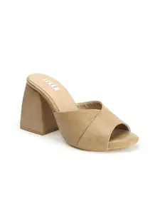 ELLE Women's Slip On Heel Sandals Colour-Beige, Size-UK 5