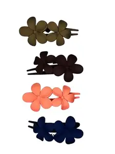 Manrav Matte Finish Flower Claw Clips (Pack of 4, Random Colors) | Bold Floral Hair Clutches | Chic Styling Accessory Set for Everyday Look