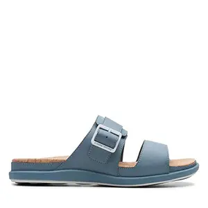 Clarks Blue Grey Coloured Womens Flat Sandals (Size: 3)-26142220