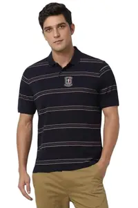 Peter England Men's Striped Regular Fit T-Shirt (PCKPTRGFB12569_Navy