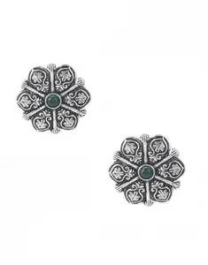 ANURADHA PLUS® Silver Oxidized Traditional Studs & Girls | German Silver Oxidized Tops Earrings Set | Birthday & Anniversary Gift (Green)