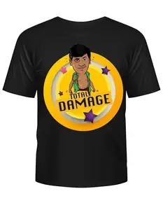 Total Damage Graphic T-Shirt, Black Cotton, Round Neck (in, Alpha, S, Regular, Black)