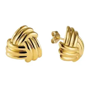 JewelEye Gold-Plated Triangle Knot Stud Earrings, Ribbed Design, Women's Fashion Jewellery