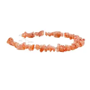 RRJEWELZ Sunstone Nugget Beaded Bracelet – Uncut 2-5mm Orange Stones with Silver Lock – 7 Inch Adjustable link Bracelet for Men & Women|LCBR_RR_06263