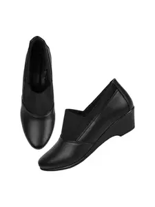 TRYME Latest Collection Bellies Comfortable Stylish Solid Wedge Heel Slip-On Formal Shoes for Womens & Girls Black