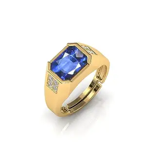 RRVGEM Origianal certified Natural BLUE SAPPHIRE RING 3.50 Carat Certified Handcrafted Finger Ring With Beautifull Stone Neelam RING Gold Plated for Men and Women
